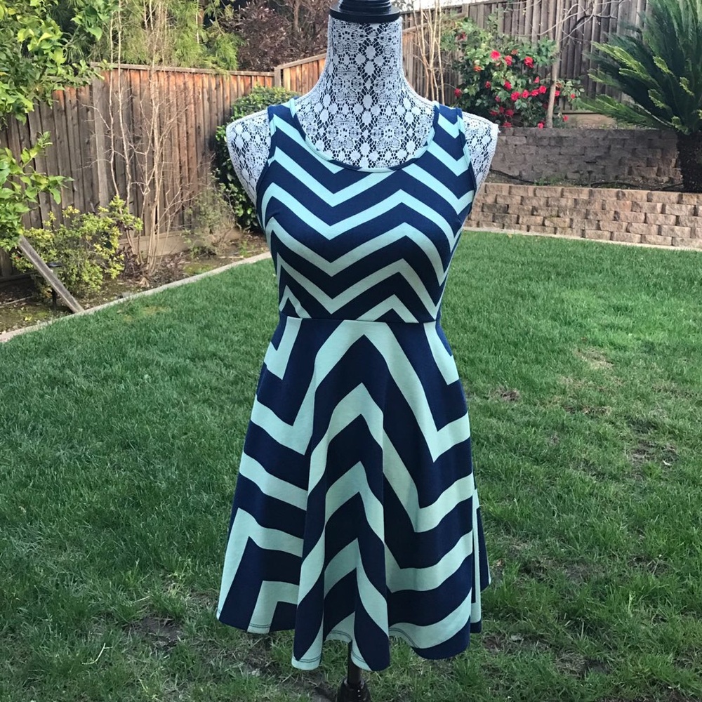Mint and Navy Zig-Zag Dress