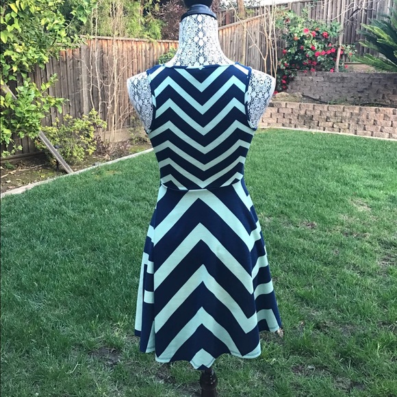Mint and Navy Zig-Zag Dress - Picture 3 of 3