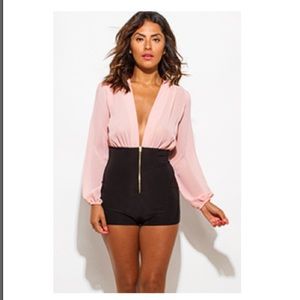 Sheer Chiffon Deep V-Neck Romper
