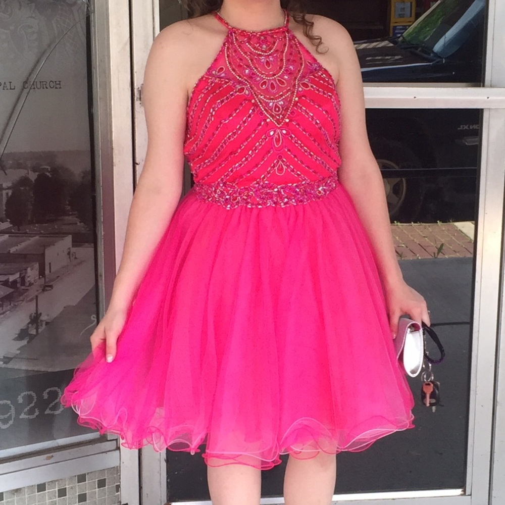 Hot Pink Jeweled Prom Dress