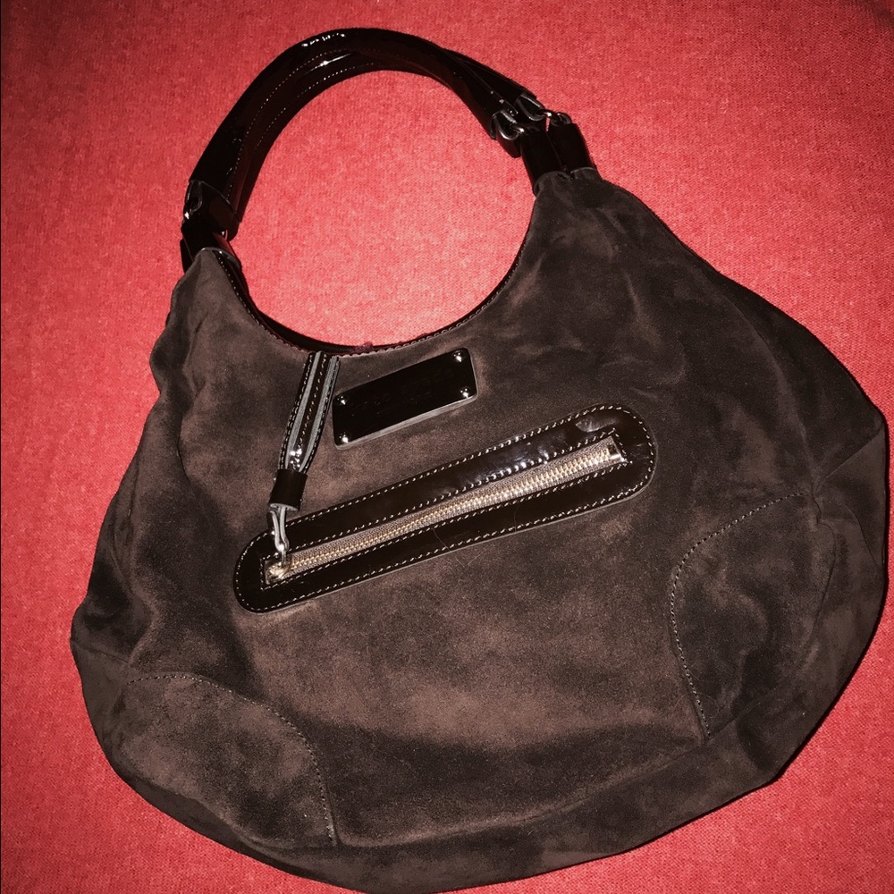 Kate Spade chocolate brown suede/patent handbag.