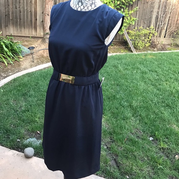 Navy Dress with Gold Belt Detail - Picture 2 of 3