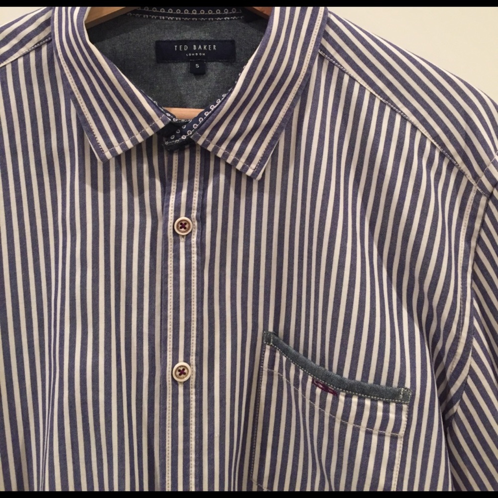 TED BAKER Men's Striped Button Down; Size 5 (Lg)