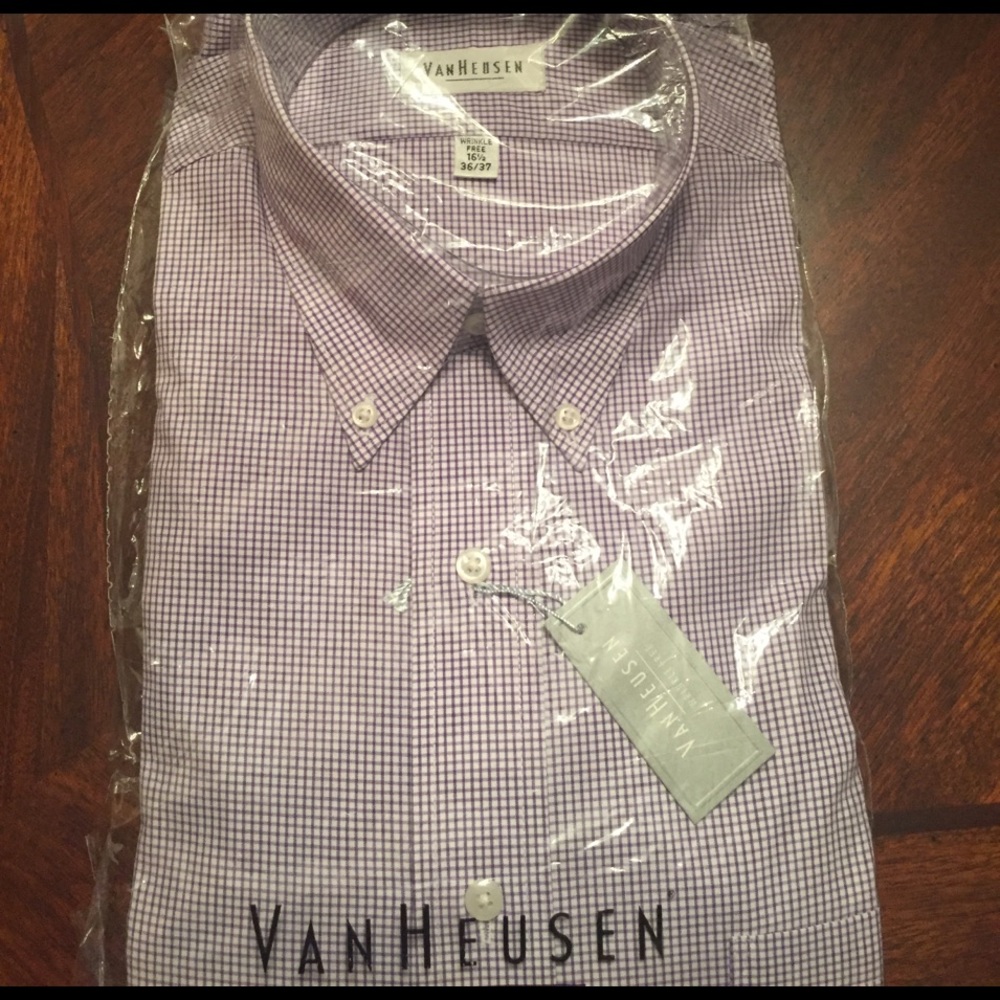 Van Heusen Purple and White Plaid Dress Shirt