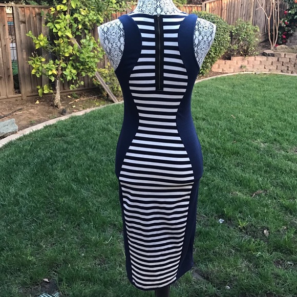 Navy and White Striped Illusion Dress - Picture 2 of 2