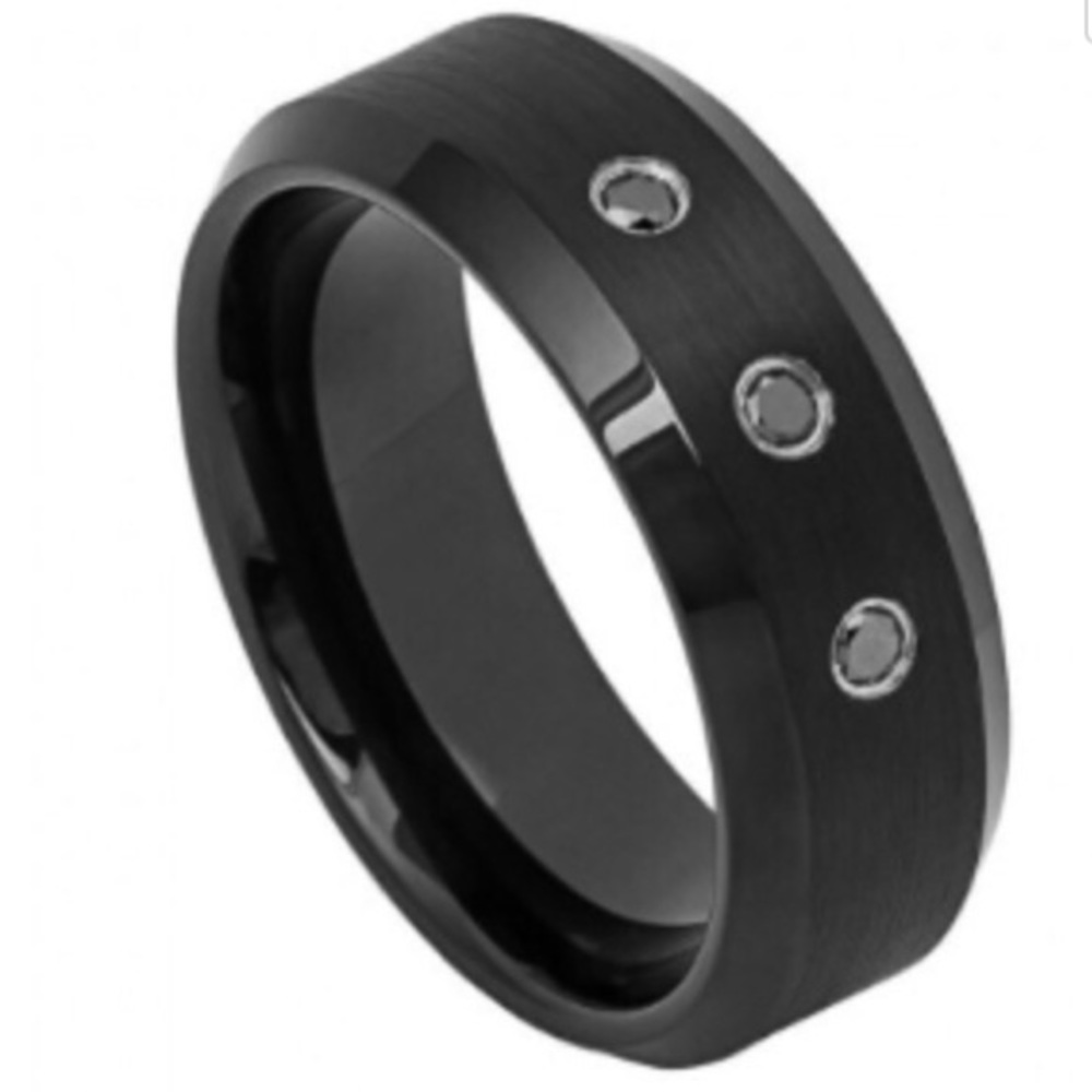 Black diamond tungsten wedding band