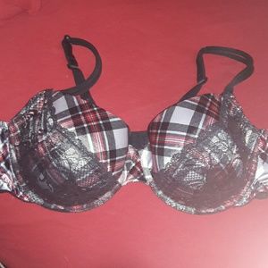 Red Plaid and Lace Bra 44DD