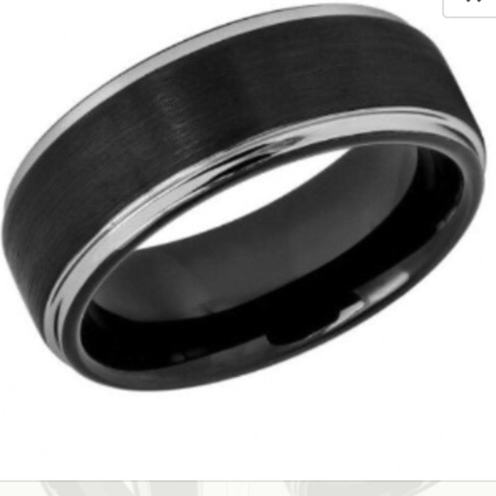Two tone black and silver tungsten wedding band