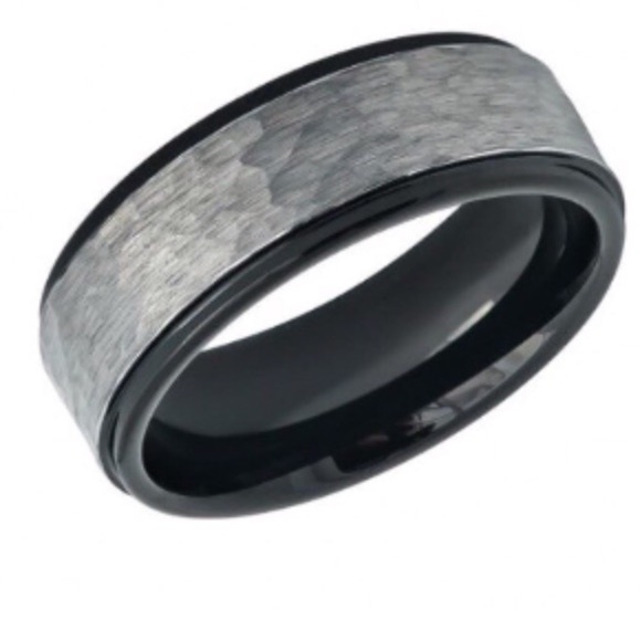Black and silver tungsten men's wedding band - Picture 1 of 8