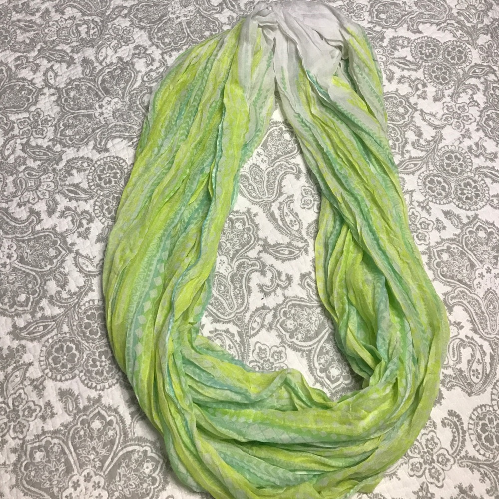 Light Green & White Flowy Infinity Scarf