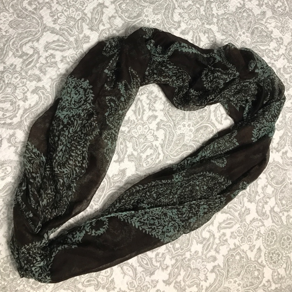 Turquoise and Brown Patterned Infinity Scarf