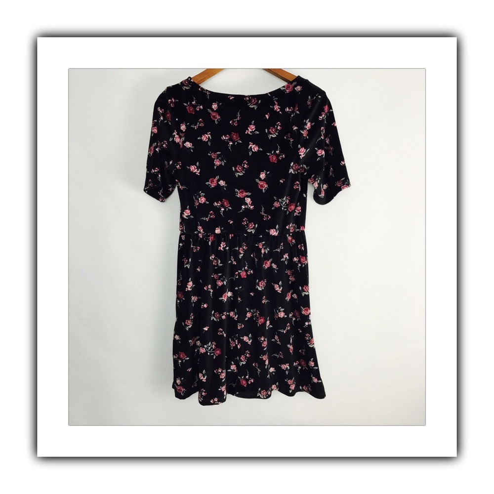Black & Pink Floral Velour Dress