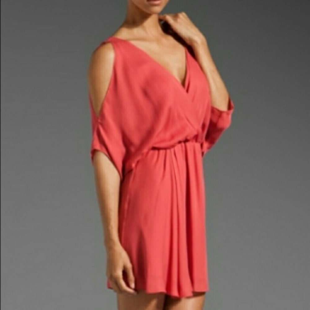 HAUTE HIPPIE Coral Dress Silk blouson bridesmaid