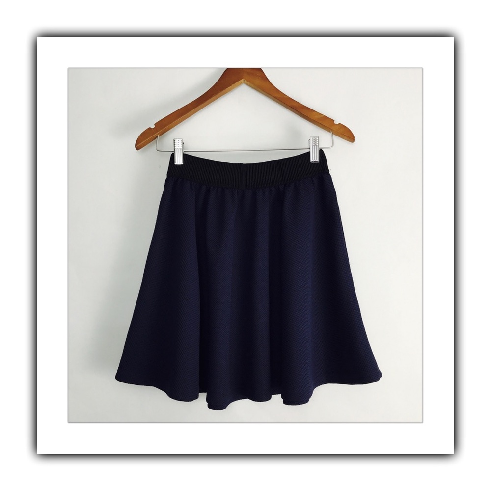 Navy Circle Skirt with Black Waistband