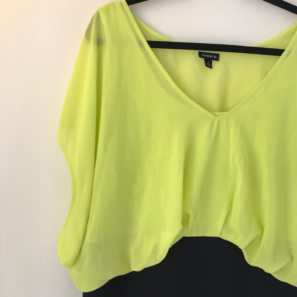 🎉SOLD🎉NWOT TORRID Neon Yellow Chiffon Dress - Picture 1 of 5