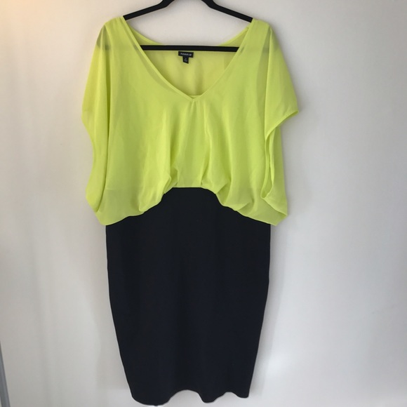 🎉SOLD🎉NWOT TORRID Neon Yellow Chiffon Dress - Picture 2 of 5