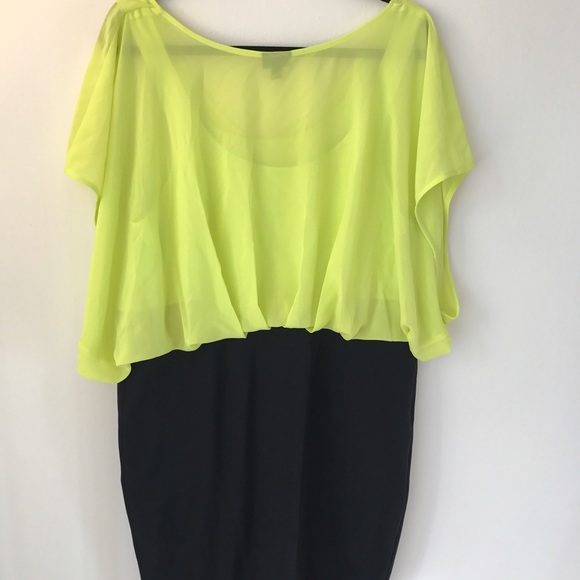 🎉SOLD🎉NWOT TORRID Neon Yellow Chiffon Dress - Picture 3 of 5