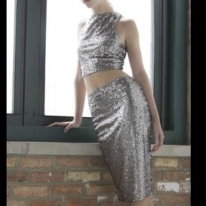 Silver Sequin Two Piece Set (Top + Skirt)