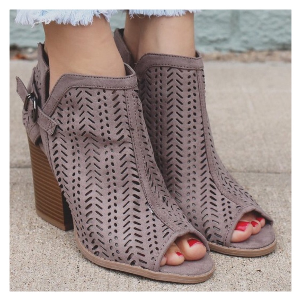 New Arrival- Vegan Suede Peep Toe  Ankle Booties - Picture 2 of 4