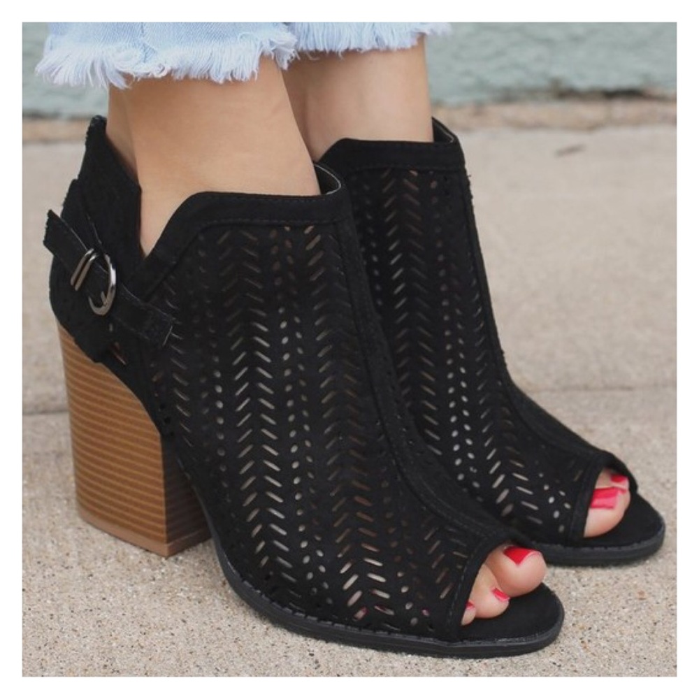 Restocked- Vegan Suede Peep Toe Ankle Booties - Picture 2 of 6