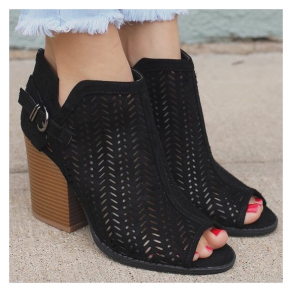 Restocked- Vegan Suede Peep Toe Ankle Booties - Picture 2 of 6