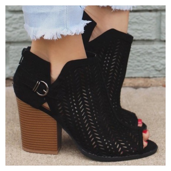 Restocked- Vegan Suede Peep Toe Ankle Booties - Picture 3 of 6