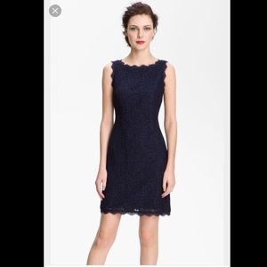 Adrianna Papell navy lace sheath dress