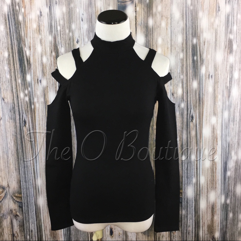 🎉CLEARANCE🎉Cold Shoulder Long Sleeve Hi-Neck Top - Picture 2 of 3