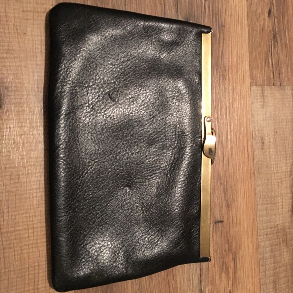 Black Vintage Leather Clutch/Wristlet