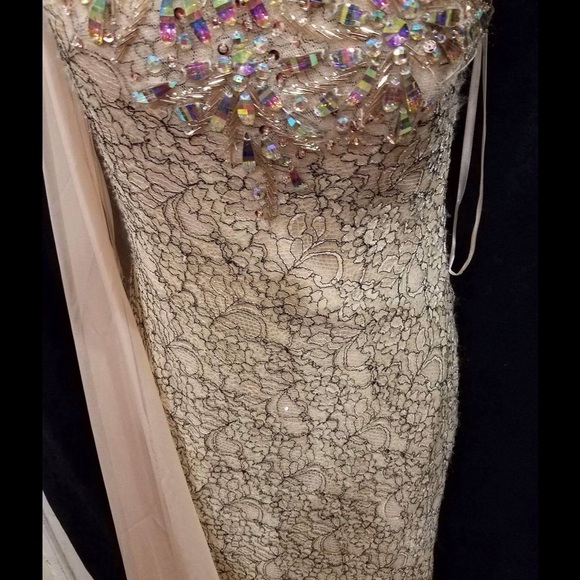 Dave and Johnny Cream with Jewels Vine print Gown - Picture 3 of 7