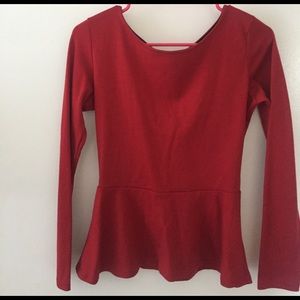 Red long sleeve peplum top