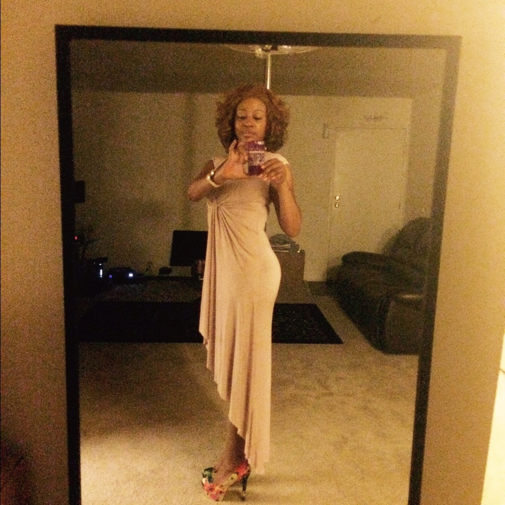 Light pink low cut v neck, long back short front