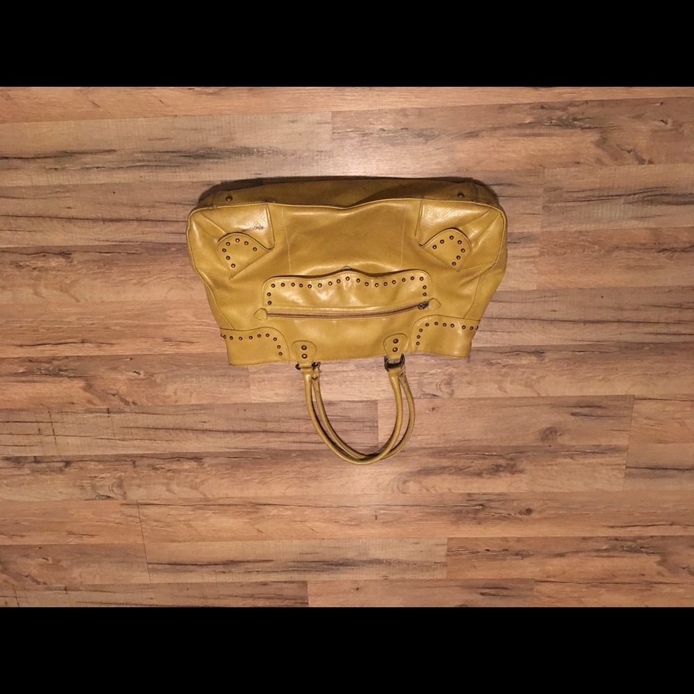 Mustard and Bronze Studded Tote Bag