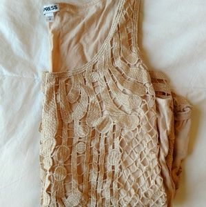 Shimmery Nude Lace lazer-cut Tank Top