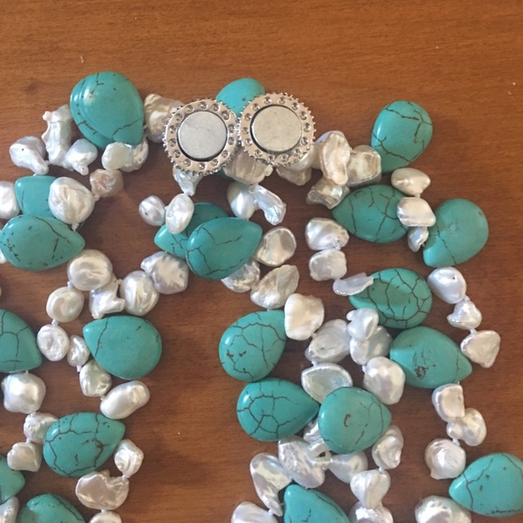 FRESH WATER PEARLS/TURQUOISE NECKLACE/BRACELET - Picture 3 of 4
