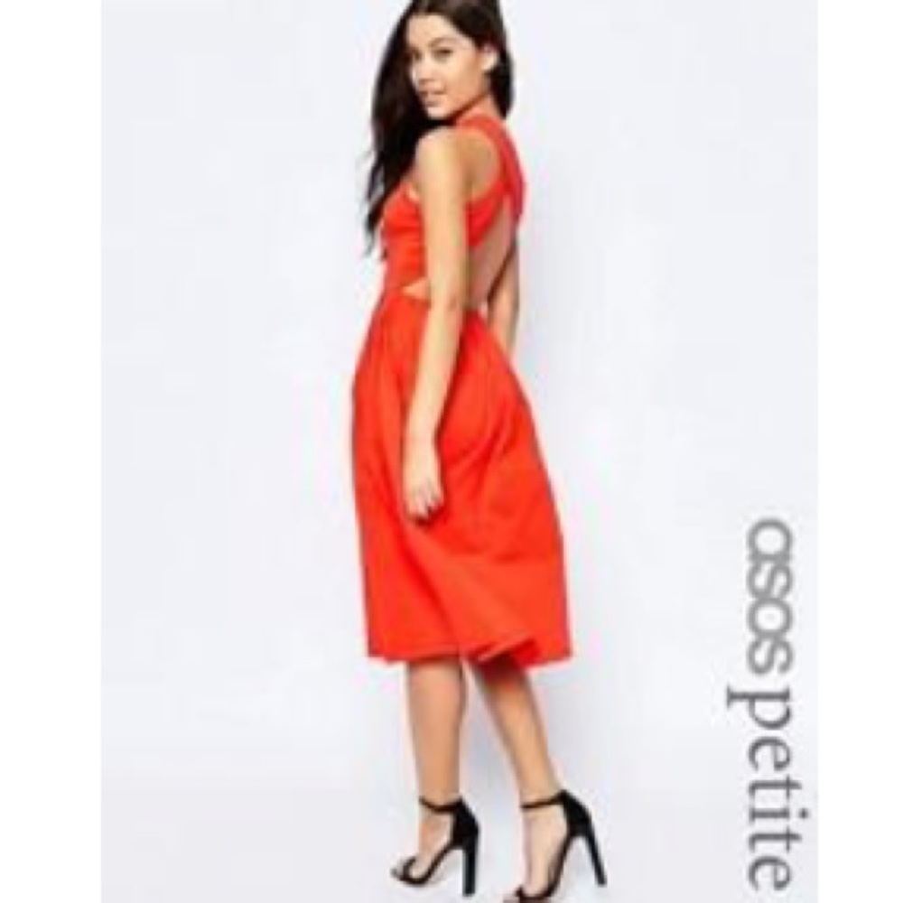 SALE! Red asos X-back pleated midi length dress