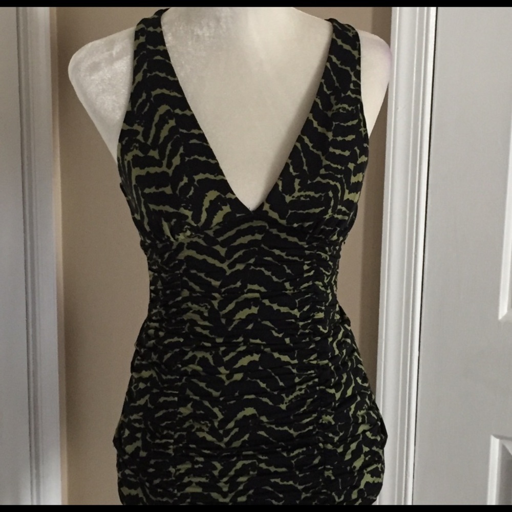 Black and green strappy back mini dress
