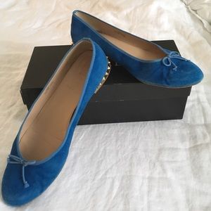 Royal blue suede J.Crew flats with studded heels