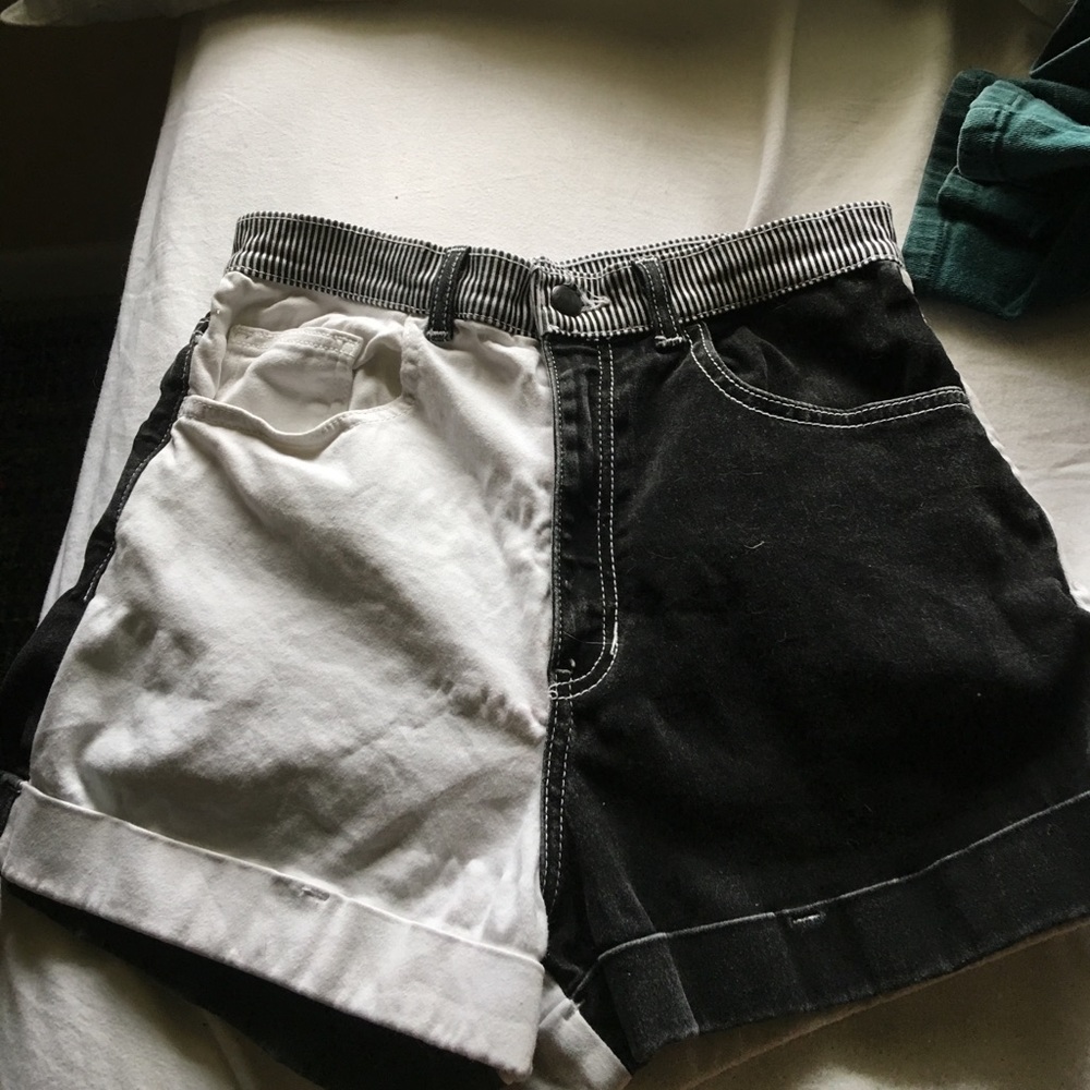 black and white highrise shorts