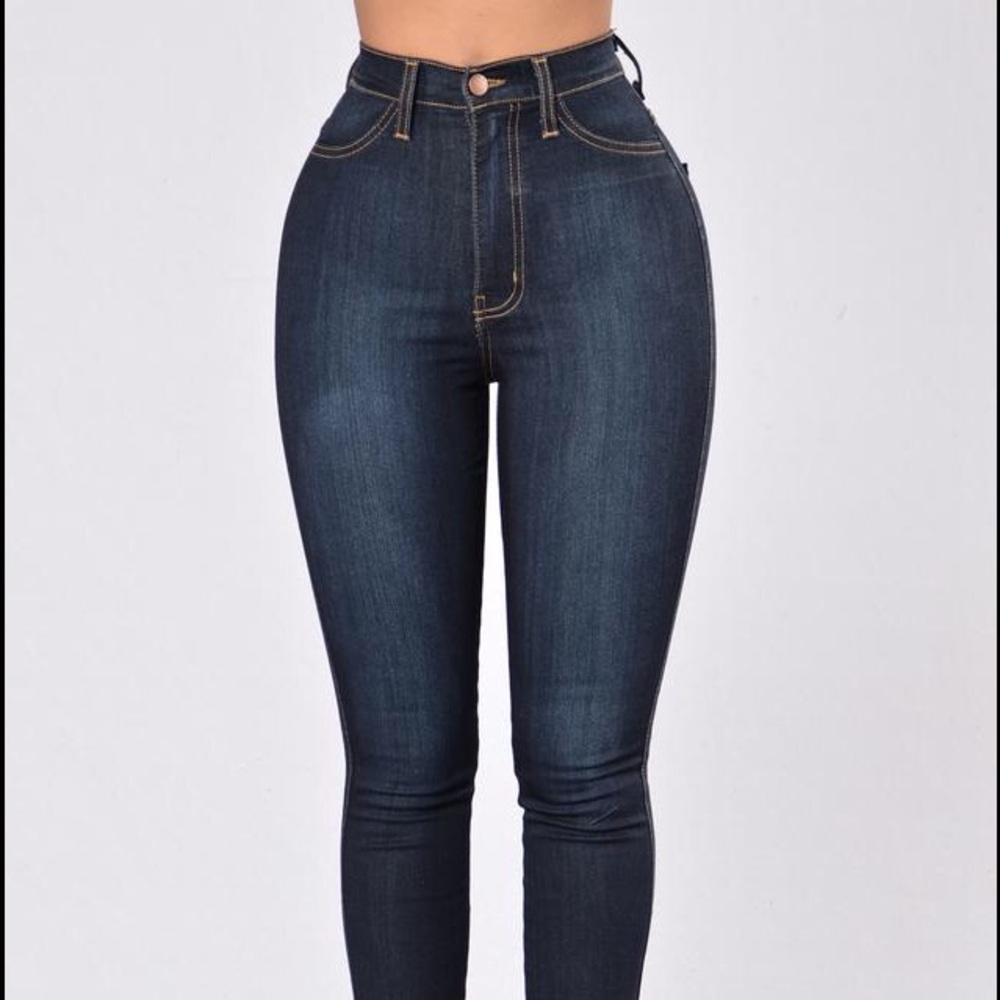 High waist dark blue skinny jeans