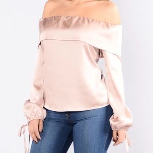 Off the shoulder silk shirt