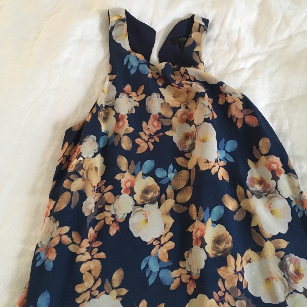 Navy floral silk top