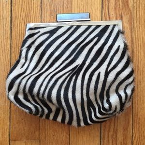 Boden calf hair zebra print clutch