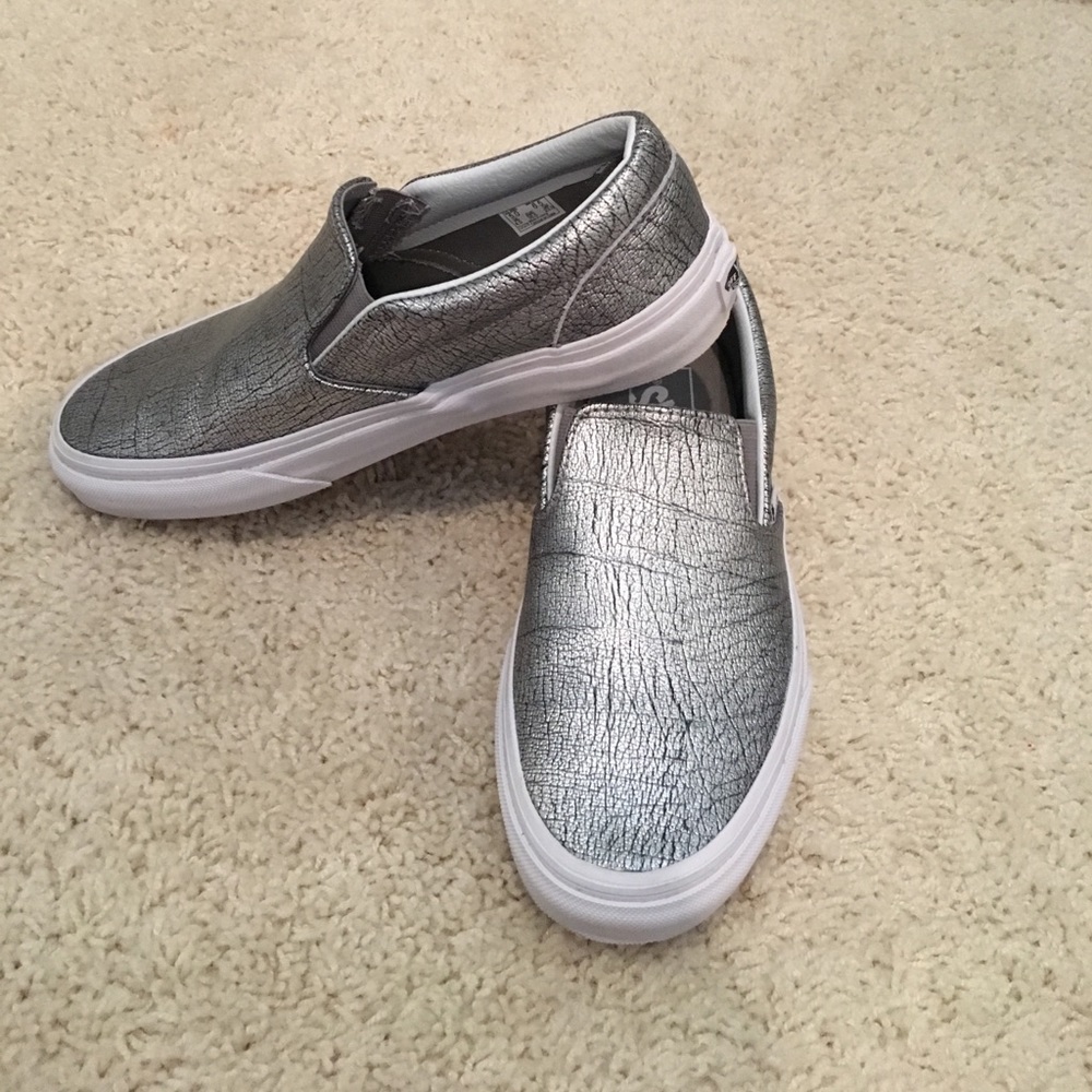 silver slip on vans