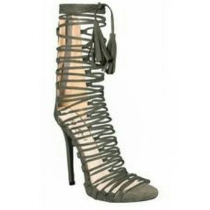 Sia Khaki Suede Lace Up Strappy Stiletto Heels