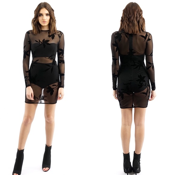 Black Sheer Floral Print 3 Piece Dress - Picture 4 of 7