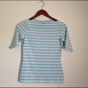 Ann Taylor Boat Neck Blouse XS Casual Blue Stripe