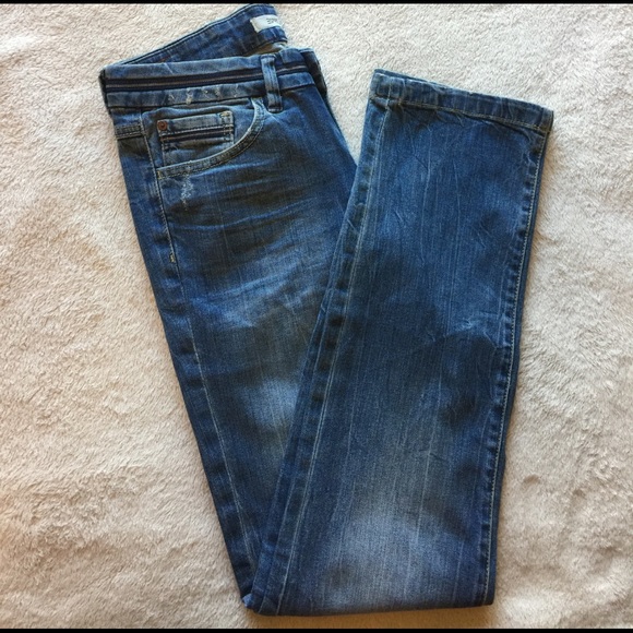 ESPRIT 'tube' distressed blue jeans Sz 2 - Picture 2 of 5