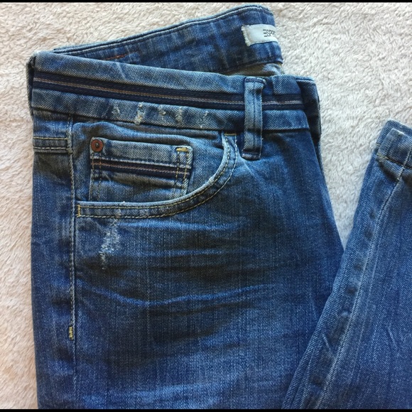 ESPRIT 'tube' distressed blue jeans Sz 2 - Picture 3 of 5