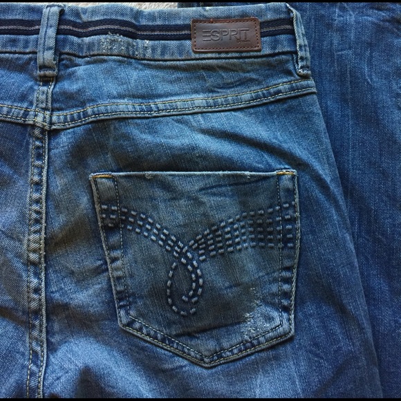 ESPRIT 'tube' distressed blue jeans Sz 2 - Picture 5 of 5
